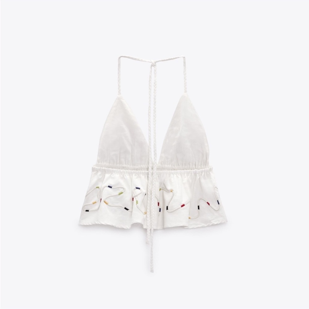 Zara Embroidered Crop top Ruffle hem Size Large NWT - Picture 4 of 6